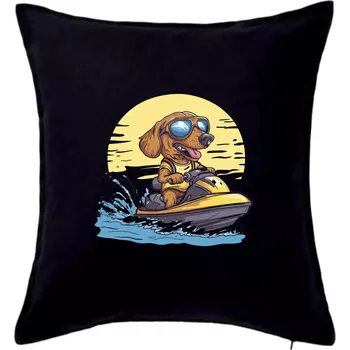 Polštář Jezevčík na vodním skútru - Polštář 50x50 - 50x50 - Pouze potah ( Černá )