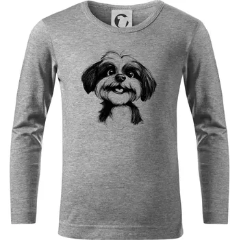 Chlapecké oblečení Lhasa Apso karikatura hlava - Triko dětské Long Sleeve - 158 cm/12 let ( Tmavě šedý melír )