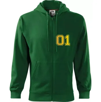 Pánská mikina King - Queen - 01 dres - zlatý potisk - Mikina s kapucí na zip trendy zipper - M ( Lahvově zelená )