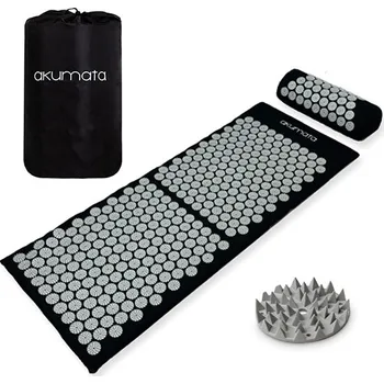 Masáž Akumata Long akupresurní podložka s polštářem - černá a šedá černá a šedá