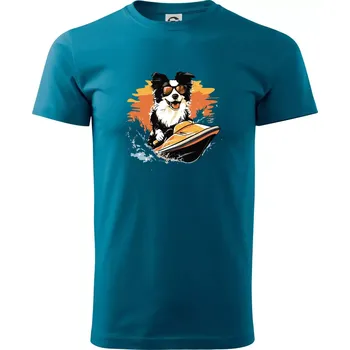 Pánské oblečení Border Kolie na vodním skútru - Klasické pánské triko vyšší gramáže - XS ( Petrolejová )