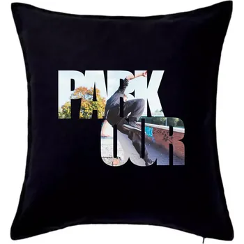 Polštář Parkour nápis ve městě - Polštář 50x50 - 50x50 - Pouze potah ( Černá )