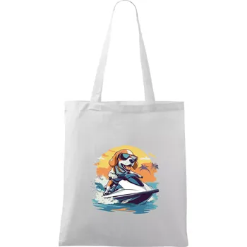 Nákupní taška Bígl na vodním skútru - Taška bavlněná - 42 x 38 cm ( Bílá )
