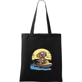 Nákupní taška Jezevčík na vodním skútru - Taška bavlněná - 42 x 38 cm ( Černá )