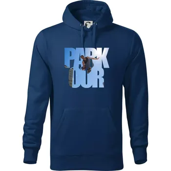 Pánská mikina Parkour nápis nebe - Mikina pánská Cape s kapucí - 5XL ( Půlnoční modrá )
