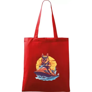 Nákupní taška Německý ovčák na vodním skútru - Taška bavlněná - 42 x 38 cm ( Červená )