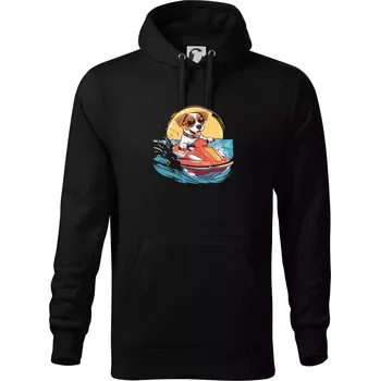 Pánská mikina Jack russell teriér na vodním skútru - Mikina pánská Cape s kapucí - 4XL ( Černá )