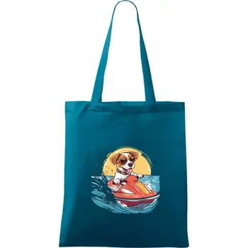 Jack russell teriér na vodním skútru - Taška bavlněná - 42 x 38 cm ( Petrolejová )