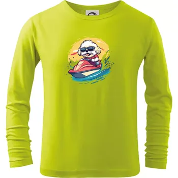 Dětská móda Lhasa Apso na vodním skútru - Triko dětské Long Sleeve - 104-110cm / 3-4 roky ( Limetková )
