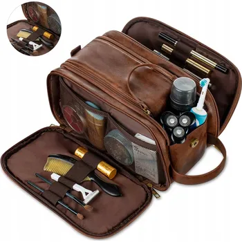 Kosmetická taška KOŽENÁ KOSMETICKÁ TAŠTIČKA PU TOALETNÍ TAŠKA PÁNSKÁ DÁMSKÁ POUZDRO ORGANIZÉR Hnědá