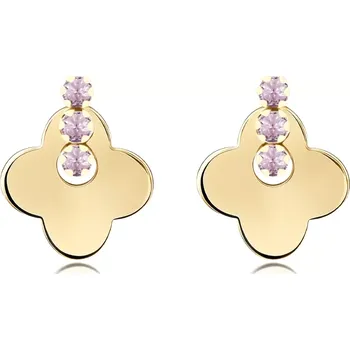 Náušnice Zlaté náušnice 14K čtyřlístek s růžovými zirkony