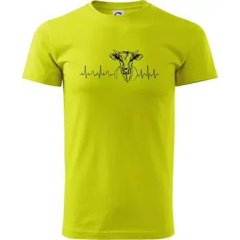Pánské tričko EKG křivka kráva - Klasické pánské triko vyšší gramáže - 2XL ( Limetková )