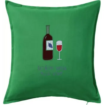 Polštář Šetřím vodu piju víno (studio-arte.cz) - Polštář 50x50 - 50x50 - Včetně výplně ( Středně zelená )