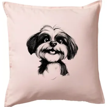 Polštář Lhasa Apso karikatura hlava - Polštář 50x50 - 50x50 - Včetně výplně ( Světle růžová )