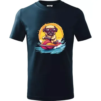 Chlapecké tričko Mops na vodním skútru - Tričko dětské bavlněné - 134 cm/8 let ( Námořní modrá (velmi tmavá - téměř černá) )