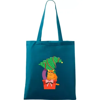 Kočka a stromeček - Taška bavlněná - 42 x 38 cm ( Petrolejová )