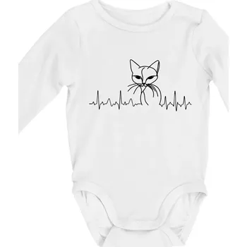Kojenecký body EKG křivka kočka - Body kojenecké s dlouhým rukávem - Dlouhý r. do 3 měs ( Bílá )