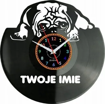 Hodiny Mops Pes Vaše Jméno Nástěnné hodiny Vinylová deska Moderní Dekorativní Na