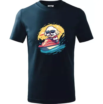 Chlapecké tričko Lhasa Apso na vodním skútru - Tričko dětské bavlněné - 134 cm/8 let ( Námořní modrá (velmi tmavá - téměř černá) )