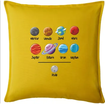 Polštář Planety vedle sebe plus pluto - Polštář 50x50 - 50x50 - Pouze potah ( Žlutá )