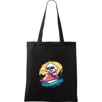 Nákupní taška Lhasa Apso na vodním skútru - Taška bavlněná - 42 x 38 cm ( Černá )