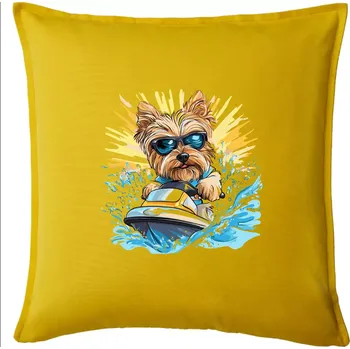 Polštář Yorkšírský teriér na vodním skútru - Polštář 50x50 - 50x50 - Pouze potah ( Žlutá )