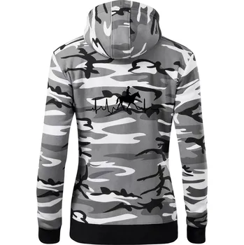 Dámská mikina EKG jízda na koni - Dámská mikina trendy zipper s kapucí - XS ( Šedý maskáč )