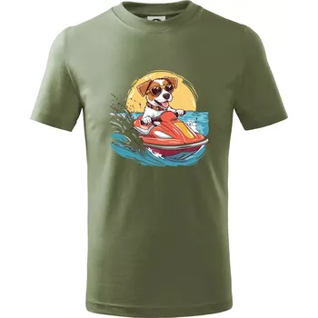 Jack russell teriér na vodním skútru - Tričko dětské bavlněné - 134 cm/8 let ( Khaki )