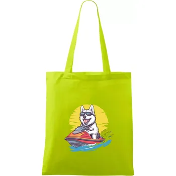 Husky na vodním skútru - Taška bavlněná - 42 x 38 cm ( Limetková )