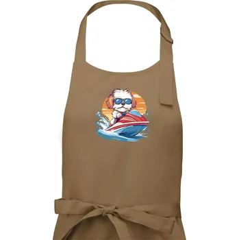 Kuchyňská zástěra Bišonek na vodním skútru - Dámská zástěra na vaření - Univerzální velikost ( Cappuccino )