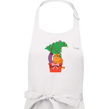 Kuchyňská zástěra Kočka a stromeček - Pánská zástěra na vaření - Univerzální velikost ( Bílá )