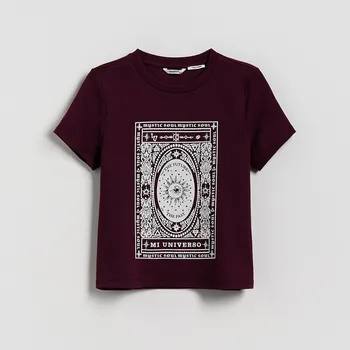 Dívčí tričko Reserved - Bavlněné tričko s potiskem - hnědá - 556GW-83X - 556GW-83X-164