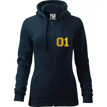 Dámská mikina King - Queen - 01 dres - zlatý potisk - Dámská mikina trendy zipper s kapucí - XL ( Námořní modrá (velmi tmavá - téměř černá) )