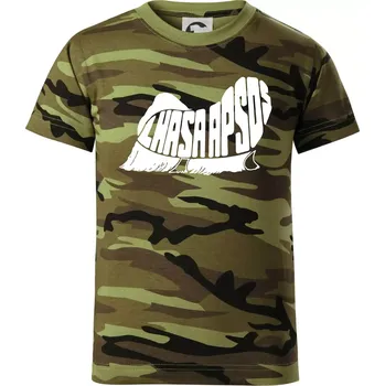 Lhasa Apso nápis v těle - Dětské maskáčové triko - 122 cm/6 let ( Zelený maskáč )