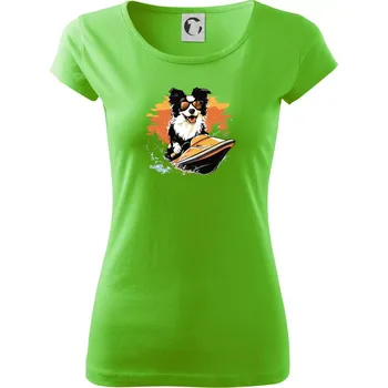 Dámské tričko Border Kolie na vodním skútru - Dámské triko Pure - XS ( Apple Green )