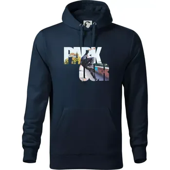 Pánská mikina Parkour nápis ve městě - Mikina pánská Cape s kapucí - M ( Námořní modrá (velmi tmavá - téměř černá) )