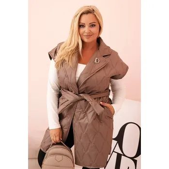 Dámská vesta Kesi Włoski Dámská vesta Plus Size prošívaná s páskem a límcem fango Kesi Włoski černá | bílá | hnědá 3377147