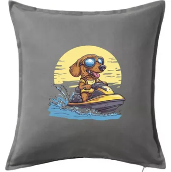 Polštář Jezevčík na vodním skútru - Polštář 50x50 - 50x50 - Včetně výplně ( Tmavě šedý melír )