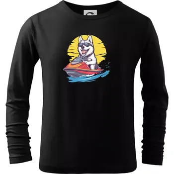 Chlapecké tričko Husky na vodním skútru - Triko dětské Long Sleeve - 104-110cm / 3-4 roky ( Černá )