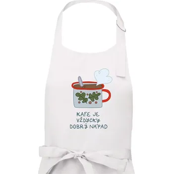 Kuchyňská zástěra Kafe je vždycky dobrý nápad (studio-arte.cz) - Pánská zástěra na vaření - Univerzální velikost ( Bílá )