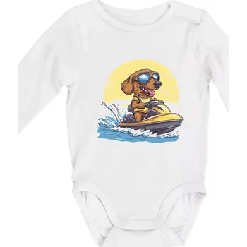 Kojenecký body Jezevčík na vodním skútru - Body kojenecké s dlouhým rukávem - Dlouhý r. do 3 měs ( Bílá )