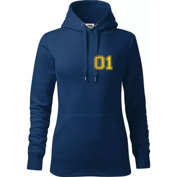 Dámská mikina King - Queen - 01 dres - zlatý potisk - Mikina dámská Cape s kapucí - XS ( Půlnoční modrá )