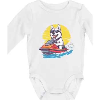 Husky na vodním skútru - Body kojenecké s dlouhým rukávem - Dlouhý r. 3-6 měs ( Bílá )