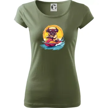 Dámské tričko Mops na vodním skútru - Dámské triko Pure - M ( Khaki )