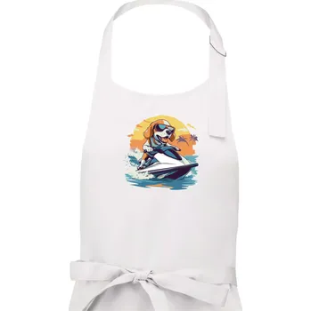 Kuchyňská zástěra Bígl na vodním skútru - Pánská zástěra na vaření - Univerzální velikost ( Bílá )