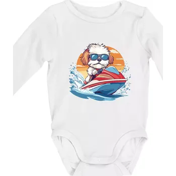 Kojenecký body Bišonek na vodním skútru - Body kojenecké s dlouhým rukávem - Dlouhý r. do 3 měs ( Bílá )