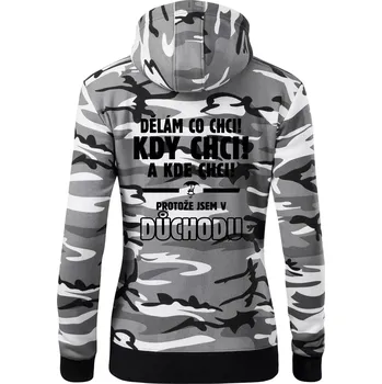 Dámská mikina Dělám co chci, kdy chci důchod - Dámská mikina trendy zipper s kapucí - S ( Šedý maskáč )