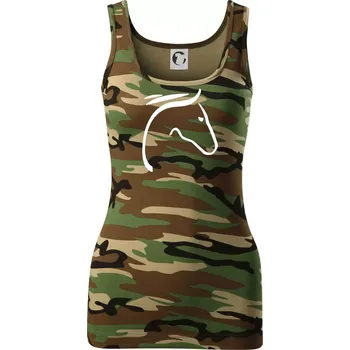 Dámské tričko Kůň - hlava silueta - Dámské Maskáčové tílko - S ( Hnědý maskáč )