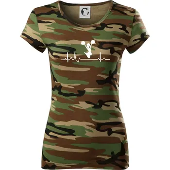 Dámské tričko EKG roztleskávačka výskok - Dámské maskáčové triko - XS ( Hnědý maskáč )