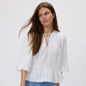 Dámská halenka Reserved - Viskózová halenka s vázáním u výstřihu - bílá - 258GC-00X - 258GC-00X-L